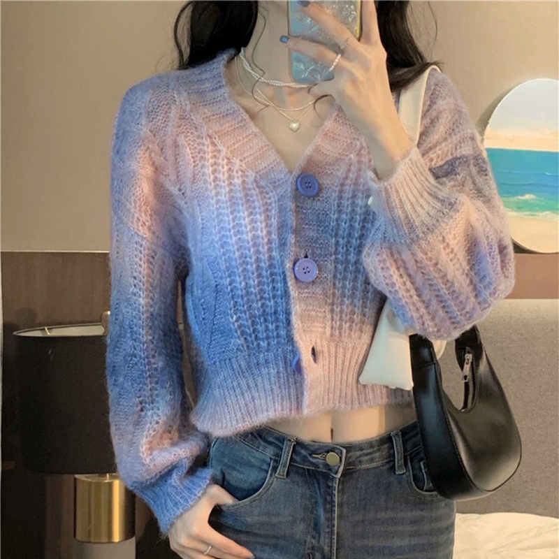 Áo Khoác Len Cardigan Tay Dài Cài Nút Màu Cầu Vồng Thời Trang Mùa Thu Cho Bạn Gái