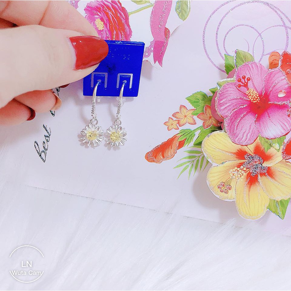 FREE SHIP BÔNG TAI HOA CÓC HỌA MI BẠC TA CHẤT