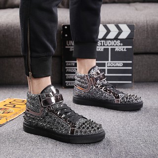 Sneakers nam 89088 cổ cao đính đinh thời trang của Rick Men's