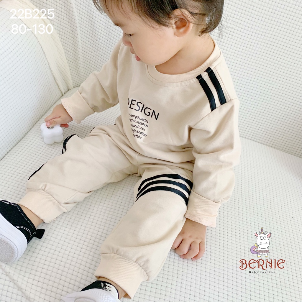 Bộ thu đông da cá thể thao khoẻ khoắn cho bé, bộ cotton dài tay unisex cá tính Bernie