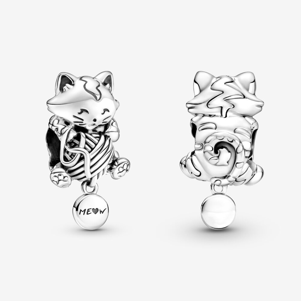Mặt Dây Chuyền Hình Mèo Con Và Bóng Sợi Lưới Mạ Bạc Pandora
