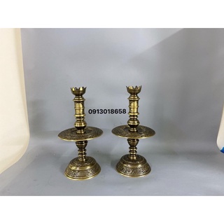 Đôi chân nến chân đèn thờ bằng đồng 40cmhoạ tiết tứ linh hàng cao cấp.