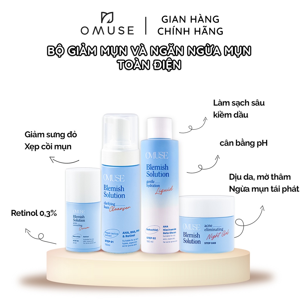 Bộ sản phẩm giảm mụn và ngăn ngừa mụn chuyên sâu OMUSE Blemish Solution Acne Correcting