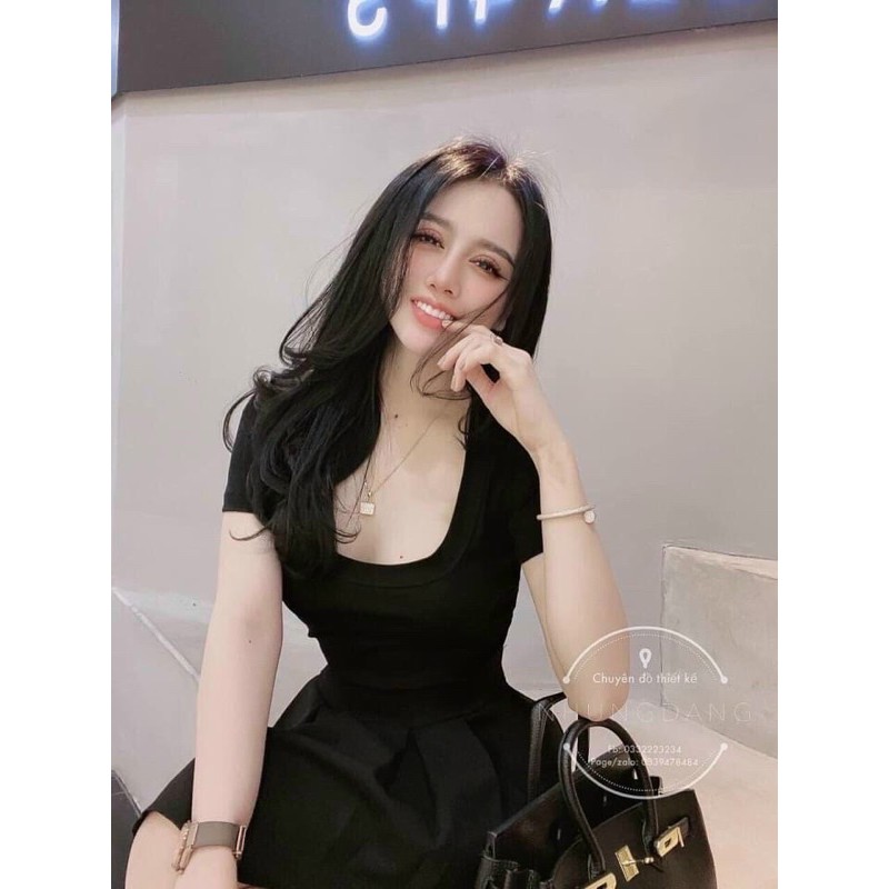 Áo thun cổ vuông loại đẹp chất dầy dặn + có video shop quay thật + ảnh shop tự chụp
