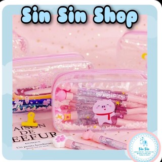Bóp Đựng Bút Viết/ Mỹ Phẩm Trong Suốt Heo Con Chống Thấm Nước - SINSIN