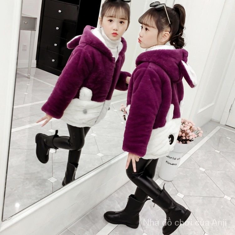 Girl With Winter Velvet Sweater Baby Girl Style Winter Clothes Rabbit Ears Sweater Coat