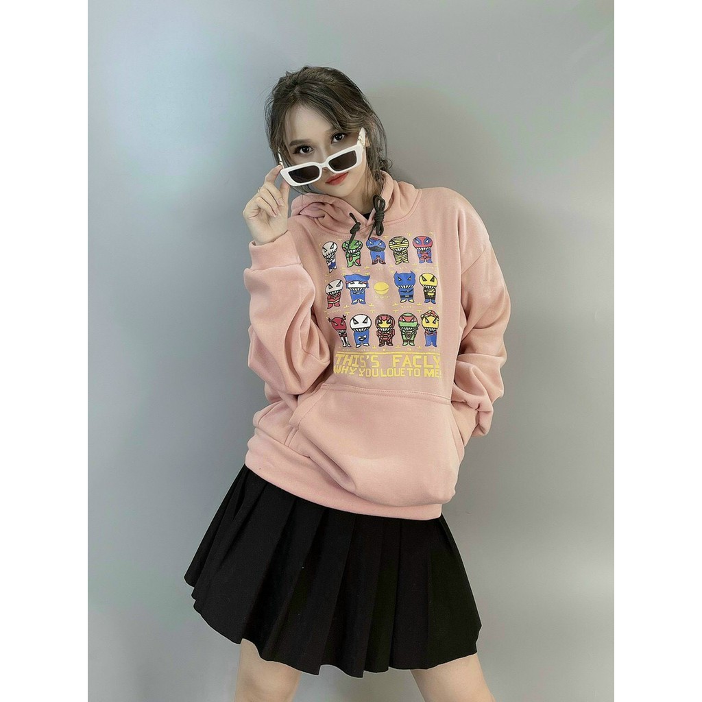 [Ảnh Thật] Áo Hoodie Chibi siêu anh hùng Form rộng Unisex Nam Nữ Couple Freesize