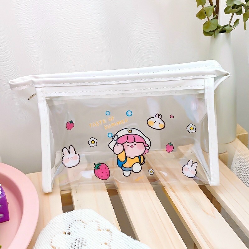 Túi đựng bút mỹ phẩm trong suốt cỡ lớn 20.2*8.2*12cm DecorMe Túi trong suốt chống nước kiểu Hàn Quốc tiện lợi  BDC