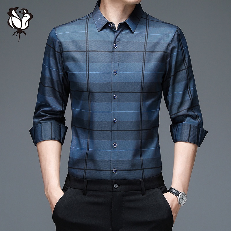 Áo sơ mi dài tay sọc ca rô độc đáo thời trang công sở cho nam với 5 màu lựa chọn