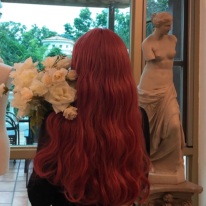 Tóc Giả Dài Xoăn Màu Đỏ Rượu Vang Phong Cách Lolita
