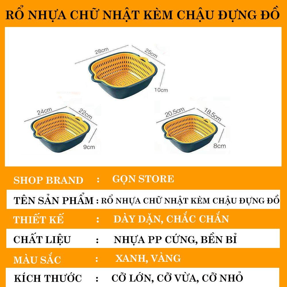 Set 6 Rổ Nhựa Chữ Nhật Kèm Chậu Ráo Nước 3 Kích Thước Tiện Lợi