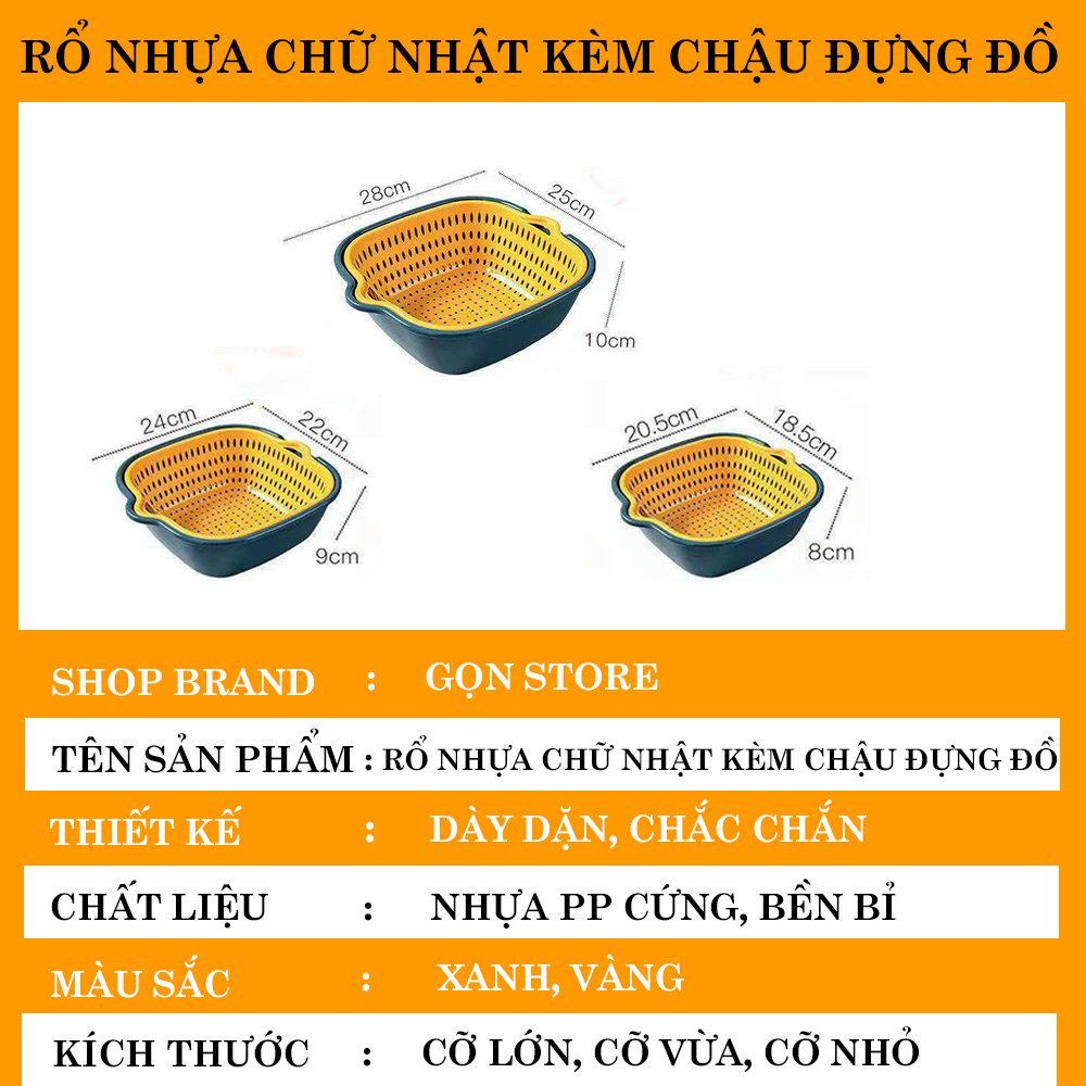 Set 6 Rổ Nhựa Chữ Nhật Kèm Chậu Ráo Nước 3 Kích Thước Tiện Lợi (Set Gồm 3 Rổ Và 3 Chậu)