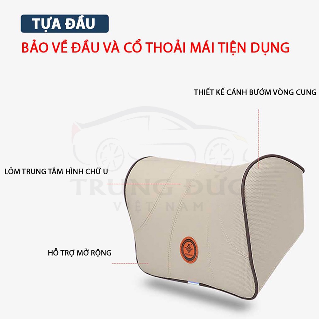 Bộ gối tựa đầu tựa lưng ô tô TRUNGDUCVN chất liệu da bọc cao su non giúp chống đau mỏi cổ - vai gáy