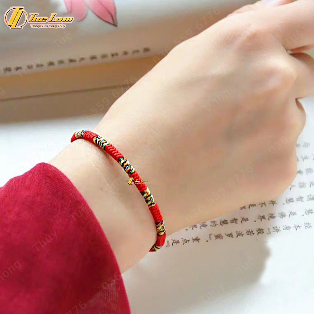 [Vòng May Mắn] Vòng chỉ may mắn bện handmde kiểu tây tạng khóa nút hạt các màu theo mệnh