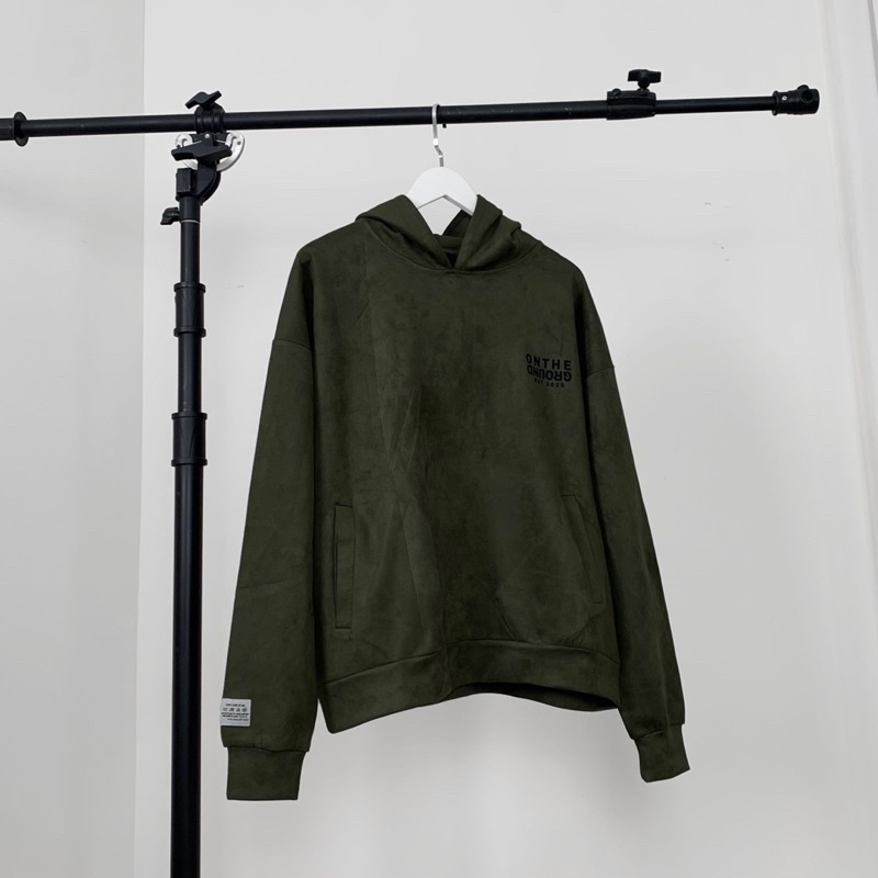 OTG UPSIDE DOWN SUEDE HOODIE - Moss Green Ver | Áo hoodie oversize chất liệu da lộn