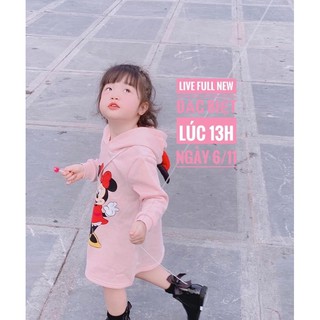 Mh bán sỉ váy nỉ hồng mũ nơ hình micky cho bg