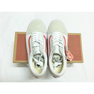 (Ảnh thật+Full box) Giày Old skool da lộn trắng kẻ đỏ