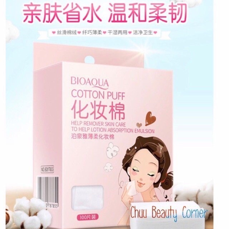 Một hộp 100 miếng ❤𝑭𝒓𝒆𝒆𝒔𝒉𝒊𝒑❤bông tẩy trang Bioaqua hàng nội địa Trung