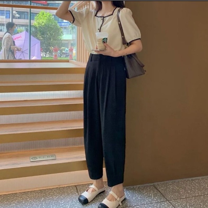 Áo Sơ Mi Nữ YANGME Cổ Vuông Kiểu Cổ Tàu Ngắn Tay Thời Trang Teen Hàn Quốc