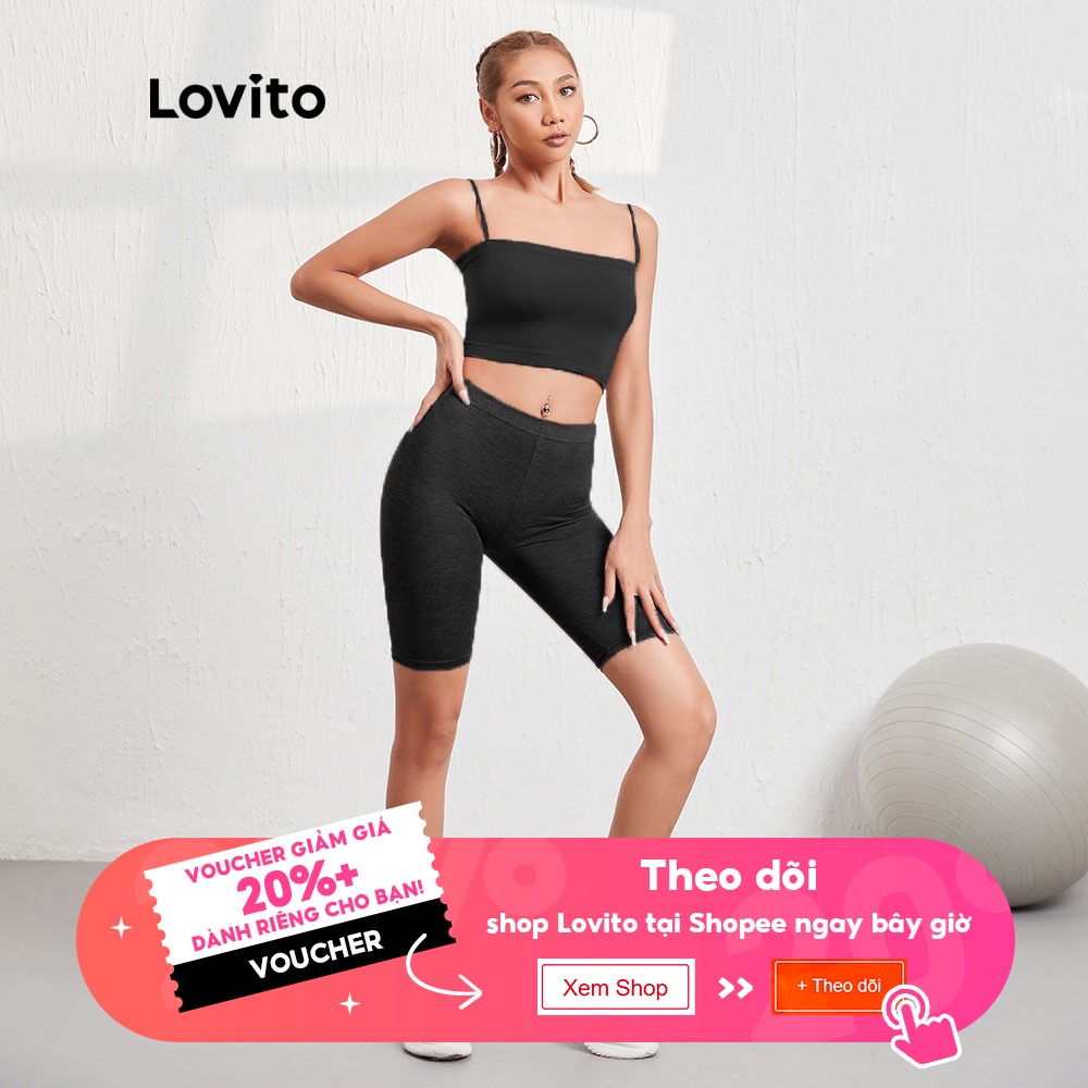 Quần đùi Lovito L08212 màu trơn dáng ôm lưng cao đơn giản (Màu đen/Xám đậm) | BigBuy360 - bigbuy360.vn