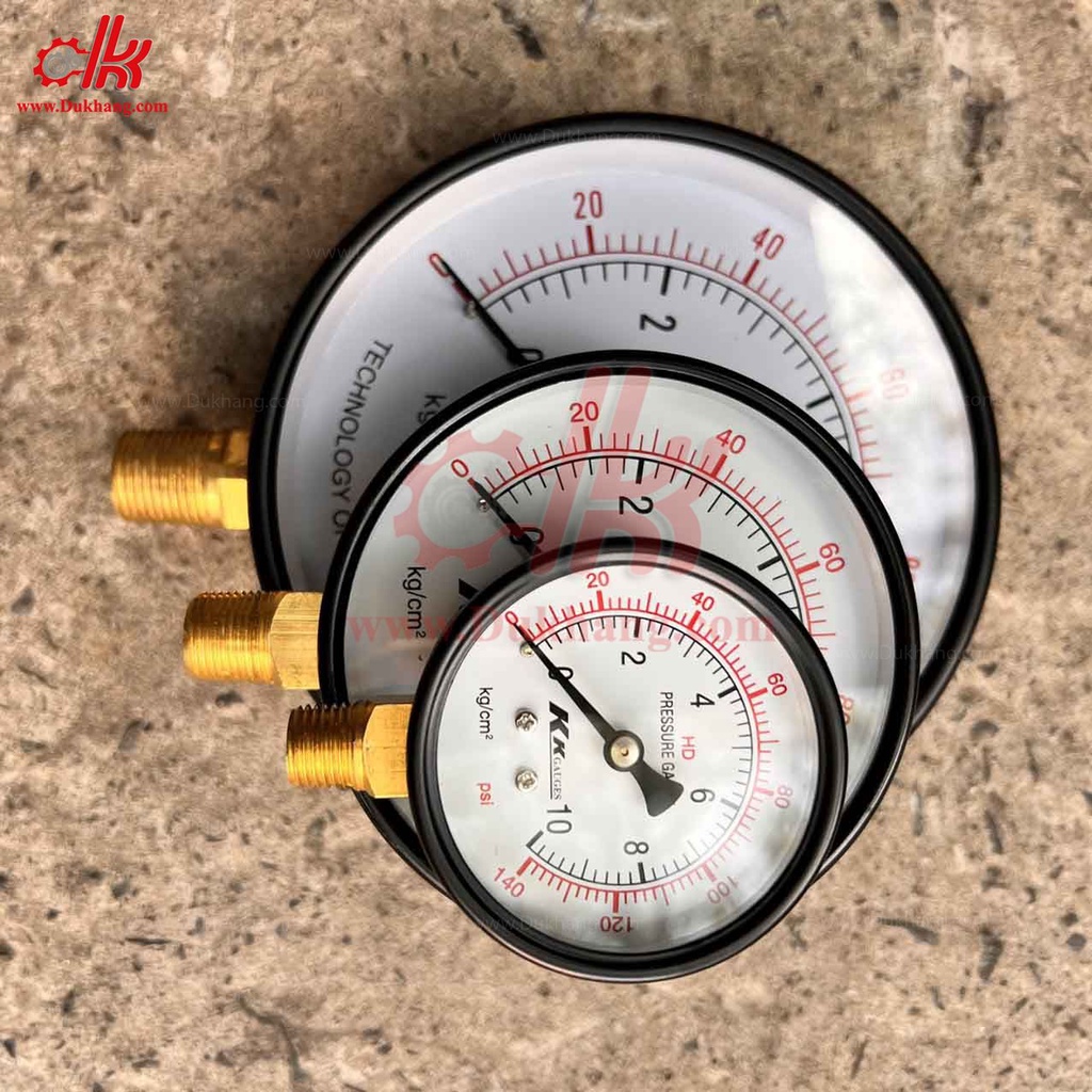 Đồng hồ đo áp suất hơi mặt 63mm/ mặt 100mm / mặt 150mm -Đồng hồ áp suất KK Gauge chân đứng