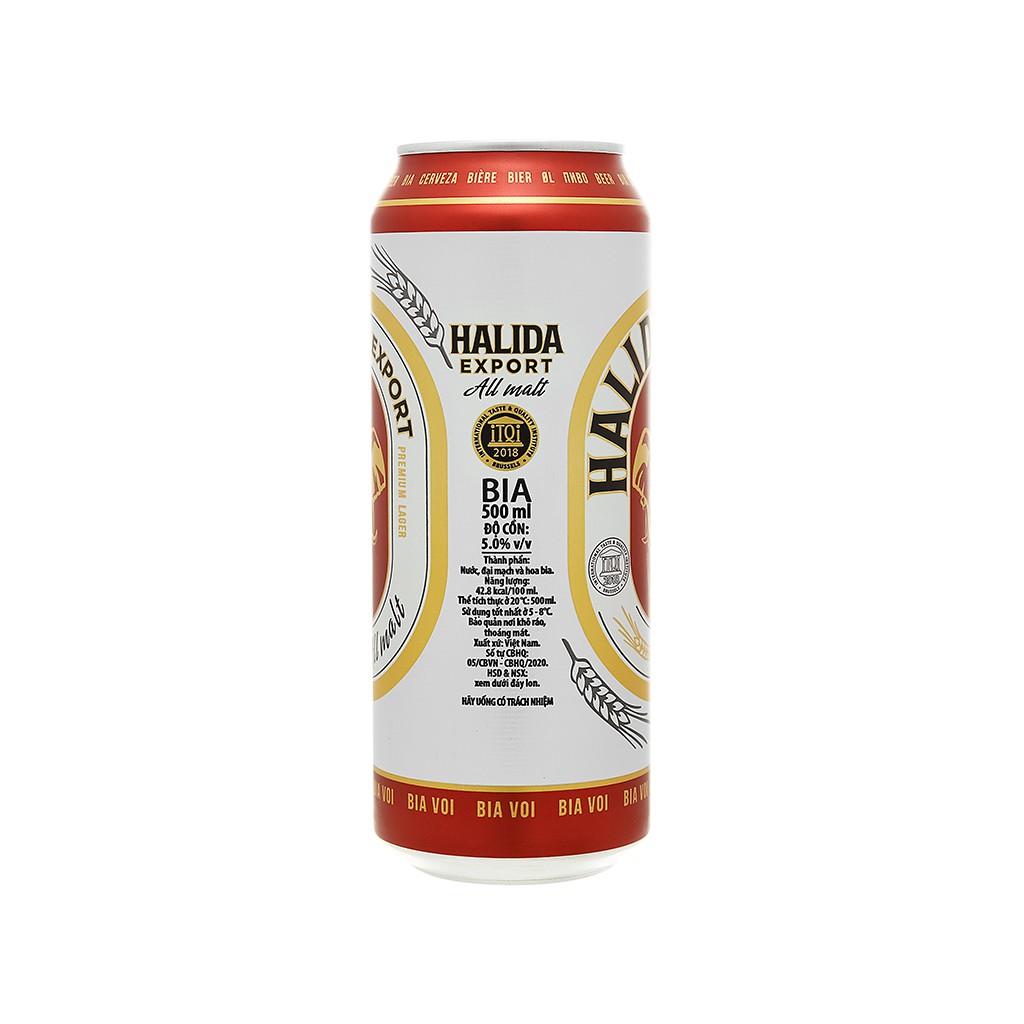 Bia Halida Export All Malt lon - bia Voi đỏ - 1 thùng 24 lon 500ml