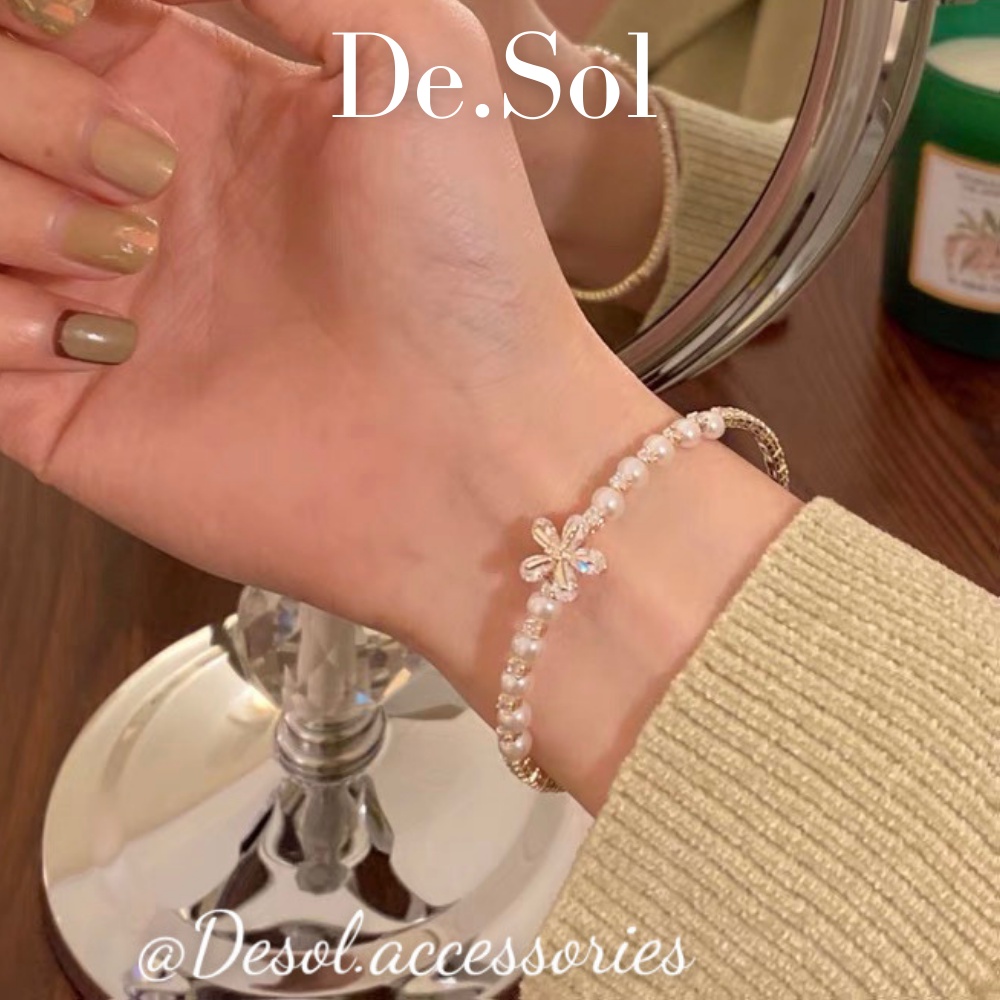 Vòng tay, lắc tay Sophia mix nửa ngọc đính hoa đá phong cách tiểu thư BL028 Desol.accessories
