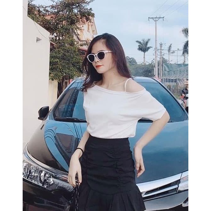 Aó thun hở vai 1 dây chất liệu cottong sang chảnh