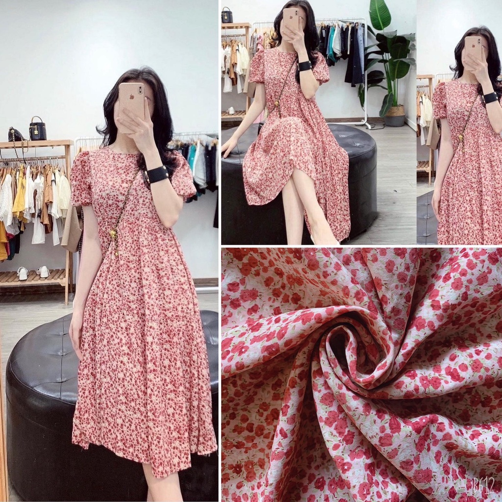 Váy bầu. Đầm bầu hoa nhí. Đầm babydoll chất vải lụa tằm họa tiết hoa nhí xinh xắn mặc đi làm đi chơi thoải mái.