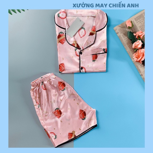 BỘ PIZAMA PHI LỤA HÌNH CỘC TAY QUẦN ĐÙI (FREE SIZE 45-57KG)