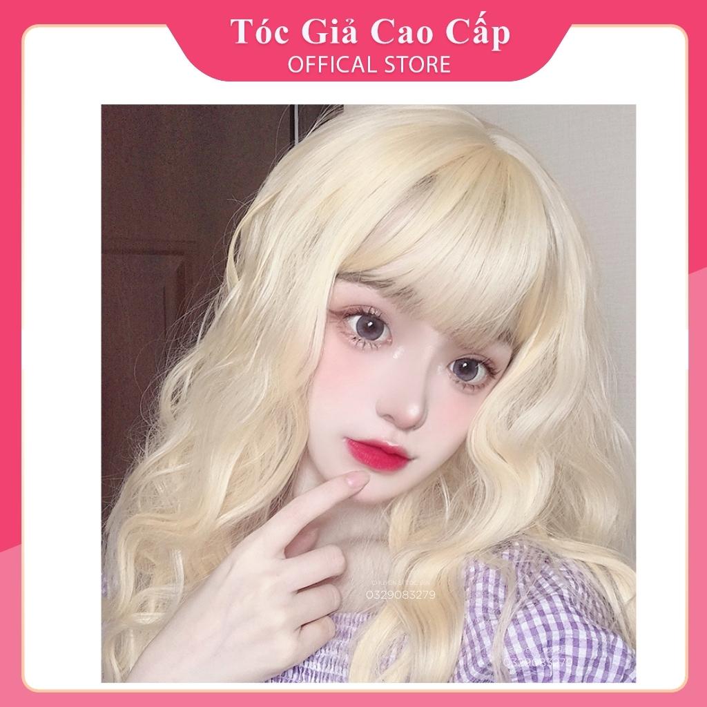 Tóc giả nữ nguyên đầu xù lỡ màu vàng tây, tặng kèm lưới trùm