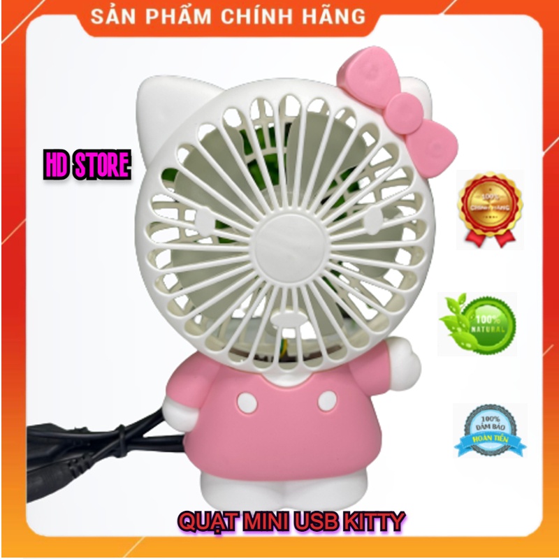 Quạt Mini Usb Tích Điện Cầm Tay Có Đèn Sáng Hình Mèo Kity, Quạt Để Bàn Tiện Dụng Cầm Đi Mọi Nơi, Thiết Kế Đáng yêu.