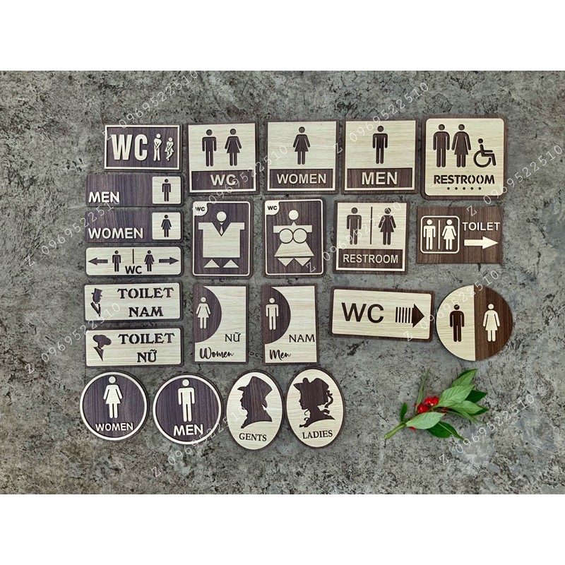 Bảng Gỗ Vintage Decor Toilet - WC Nam Nữ - Resroom Chỉ hướng nhà vệ sinh