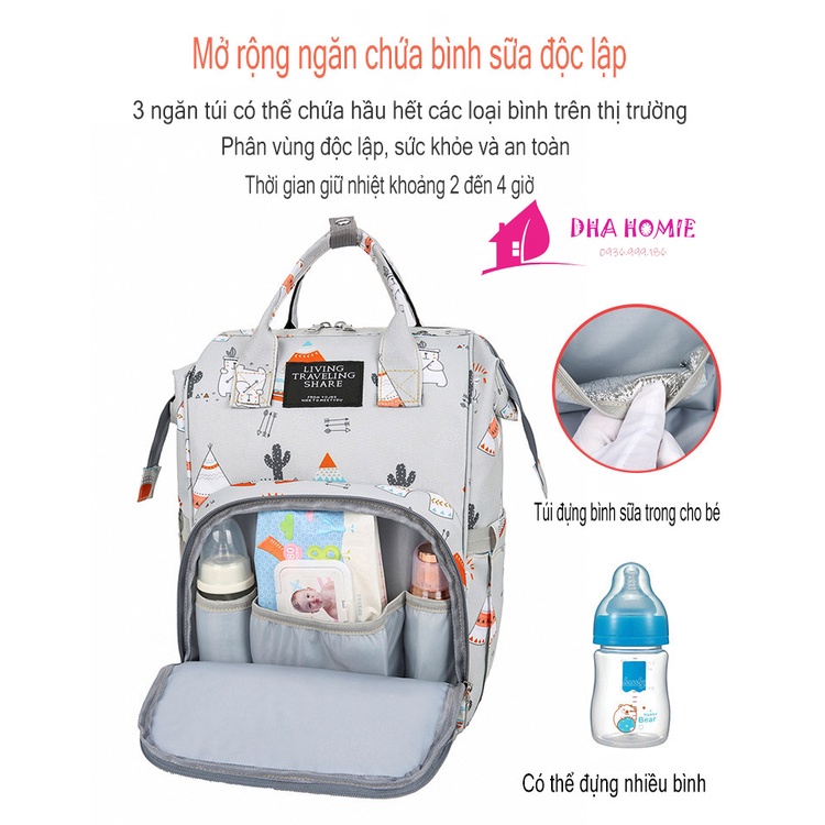 BALO ĐỰNG BỈM SỮA CHO MẸ VÀ BÉ THỜI TRANG 10 NGĂN CHỨA CHỐNG THẤM NƯỚC - DHA HOMIE