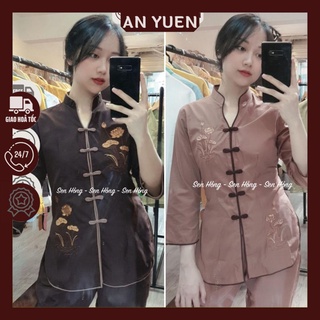 Đồ lam đi chùa # quần áo phật tử mẫu cổ tàu thêu hoa sen chính hãng sen hồng # bộ đồ nữ xẩm