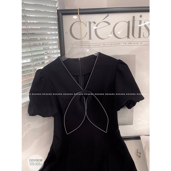 Bán sỉ váy đen thắt nơ viền trắng