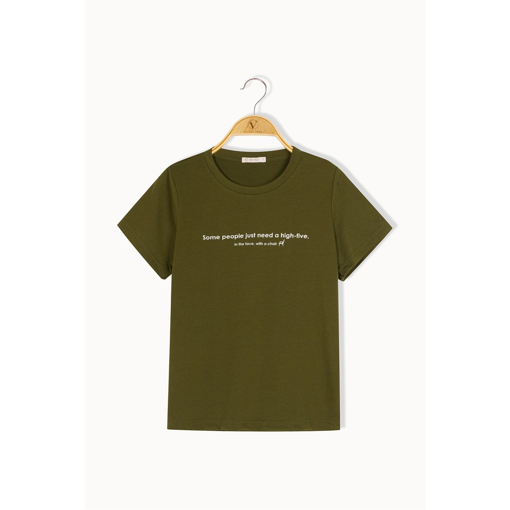 Áo Cotton Nữ Cổ Tròn In Chữ Vienne Tran V61S20H022