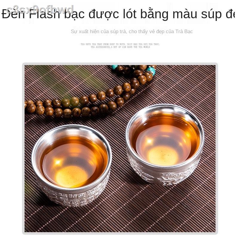 ☇ Chén trà bạc mạ vàng thủ công chính hãng 999 sterling tách cốc chủ đơn gốm sứ dát quà tặng cao cấp