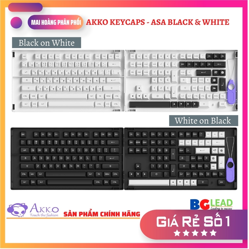 [Chính hãng] Keycap bàn phím cơ AKKO - White on Black| Black on White BoW (PBT Double-Shot|ASA profile|158 nút)