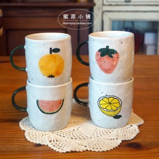 Cốc sứ hoạ tiết trái cây xinh tươi men tiêu phong cách Nhật Bản cốc decor xinh
