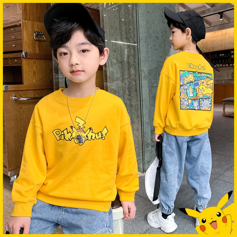 Pokemon Clothes kids University T Fashion Children's Clothes Boys Long Sleeve T-Shirts Pikachu Sweatshirts Tops Spring Autumn Winter New Korean Style Round Neck Bottoming Shirts