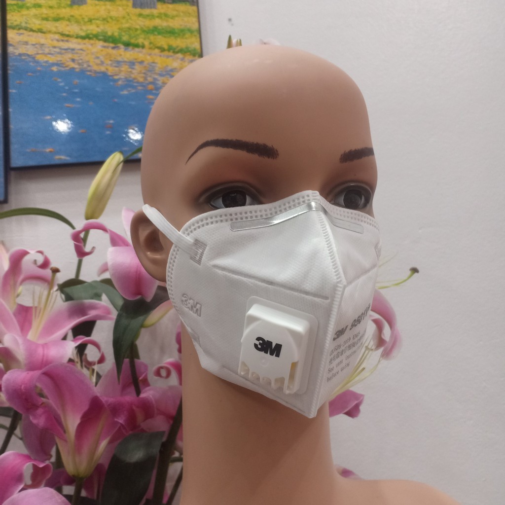 Khẩu trang chống bụi 3M 9501V+, tiêu chuẩn KN95 lọc bụi mịn hiệu quả 95% có van lọc, chống hóa chất nhẹ