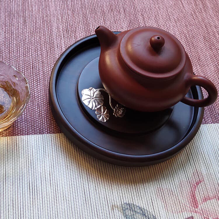 Thuyền trà gỗ mun khảm bạc