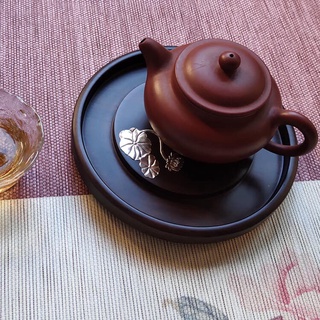 Thuyền trà gỗ mun khảm bạc