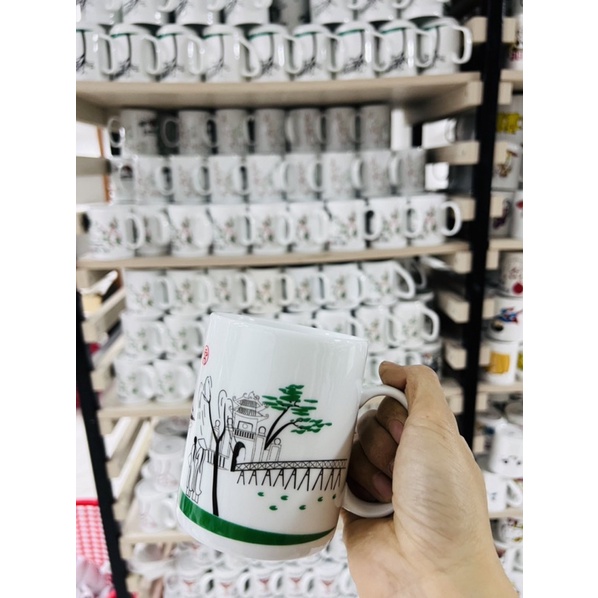 Cốc Uống Nước Ly Sứ Uống Nước Có Quai Cầm Hoạ Tiết Phong Cảnh Hà Nội 350ml Cốc Sứ Hà Nội Bát Tràng Cao Cấp
