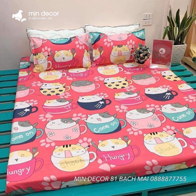 (GIÁ HỦY DIỆT) Sét 3 món Ga chun và 2 Vỏ Gối Nằm Mẫu CHUỘT HAPPY (Được chọn thêm mẫu)