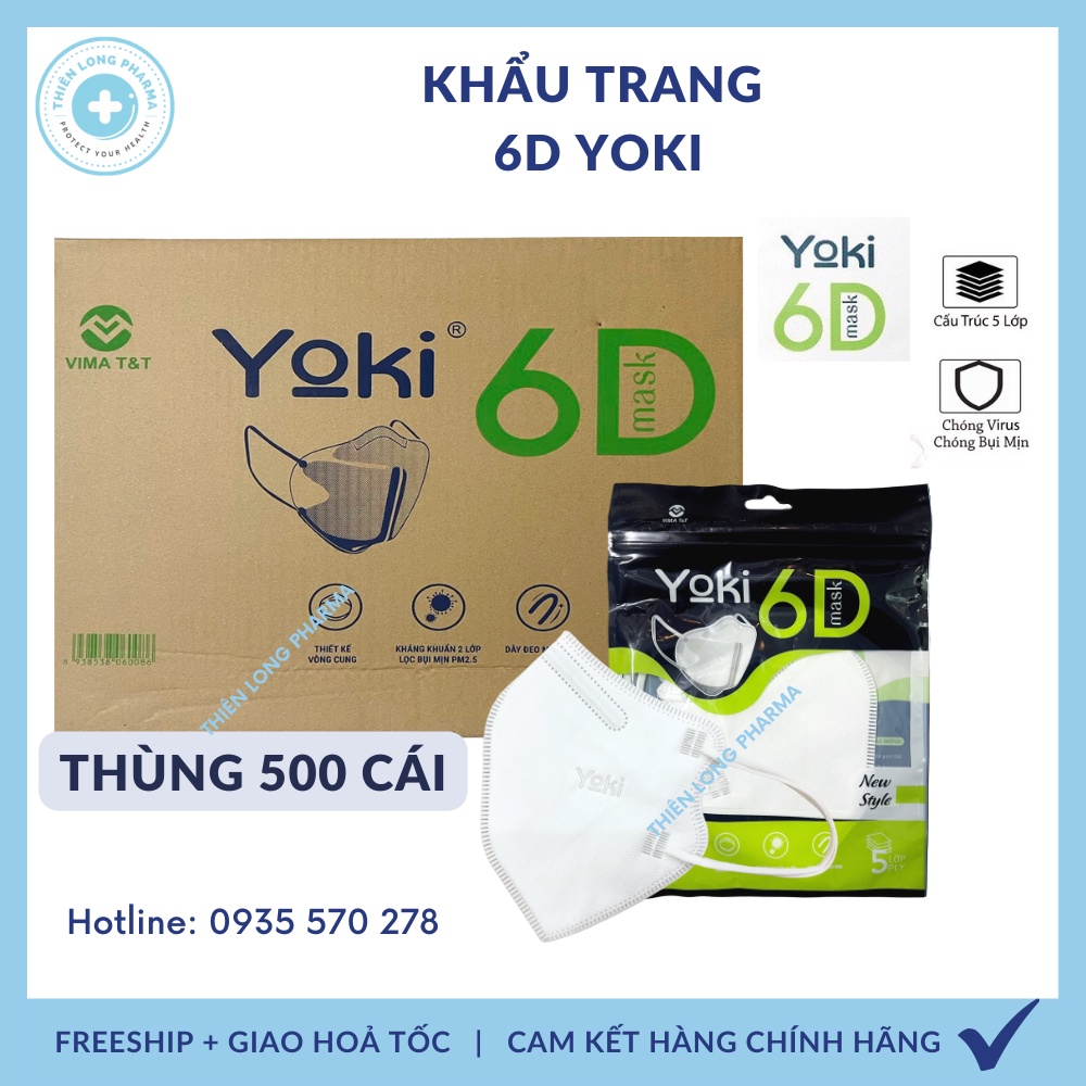 Thùng 500 Cái  Khẩu Trang 6D Yoki 5 Lớp Dày Chống Bụi Mịn 2.5PM Hàng Công