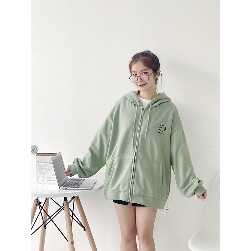 ÁO KHOÁC NỈ XANH MINT FORM RỘNG, ÁO NỈ MEUCLOTHING