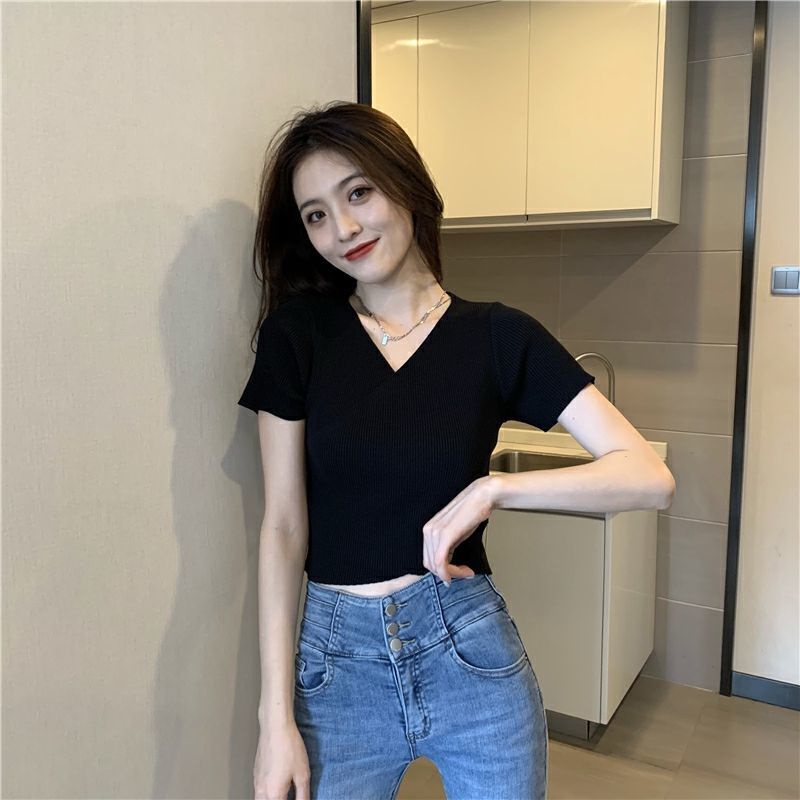 Áo Dệt Kim Tay Ngắn Dáng Ôm Thời Trang Mùa Hè Phong Cách Mới 2022