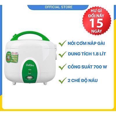 Nồi cơm nắp gài Delites 1.8 lít NCG1010 -Chính Hãng 100%-Lòng nồi phủ chống dính.công nghệ nấu 3D